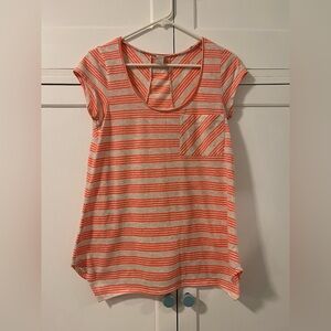Prana Orange and White Striped Short Sleeve Tee